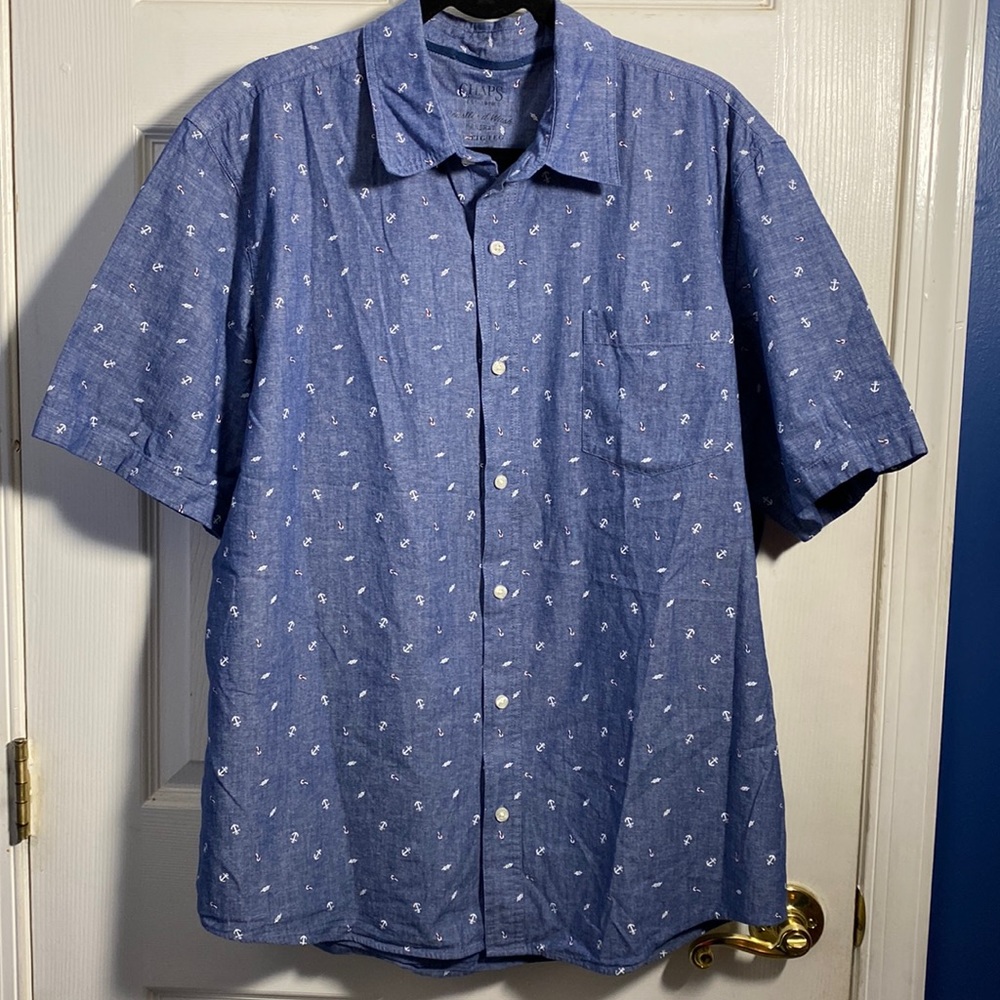 Chaps Mens Short Sleeve Nautical Button Down Denim Shirt XXL